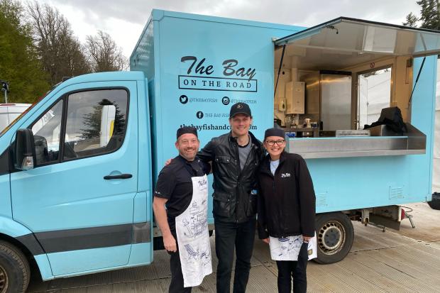 Calum and Viktorija Richardson of the Bay Fish & Chips teamed up with Sam Heughan