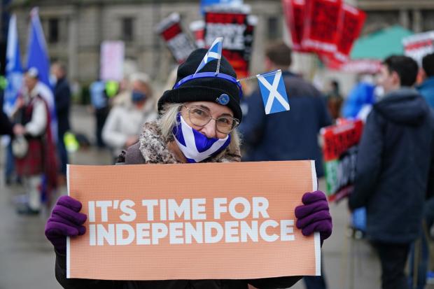 Demonstrators from pro-independence organisation All Under One Banner assemble in George Square, Glasgow,