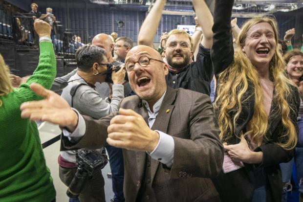Scottish Green Party co-leader Patrick Harvie celebrates at the Glasgow City Council vote count after 2022's local elections. Photo: PA