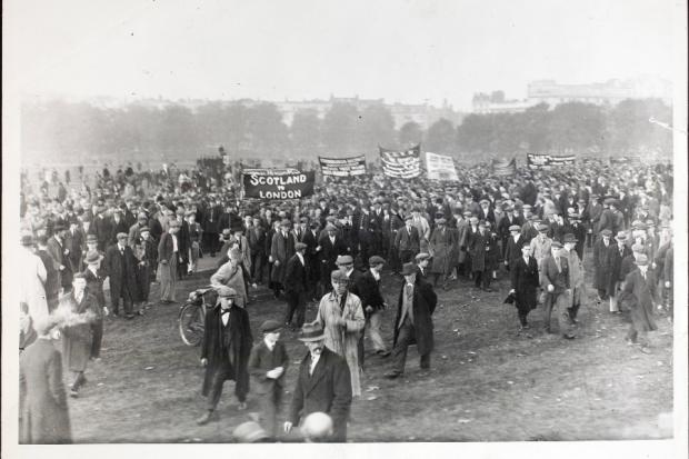 Crowds marching from Scotland to London during the General Strike