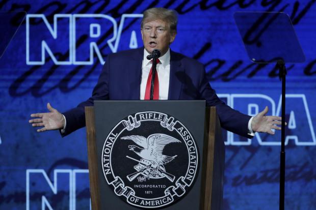 Former president Donald Trump speaks during the Leadership Forum at the National Rifle Association conference