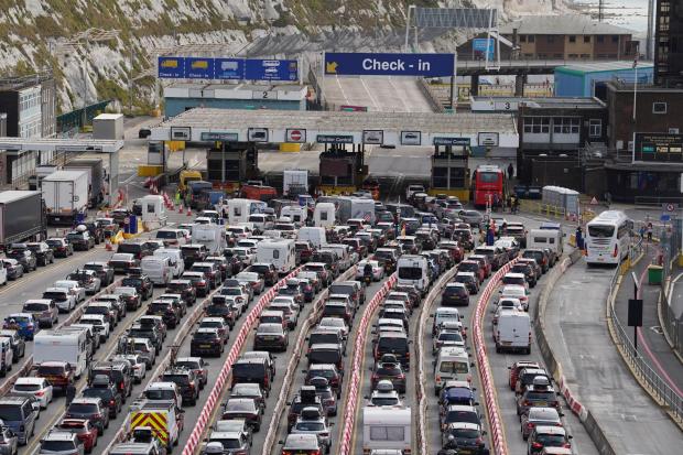 Cars queued at the Port of Dover in Kent as six-hour queues mounted up. Photo: PA
