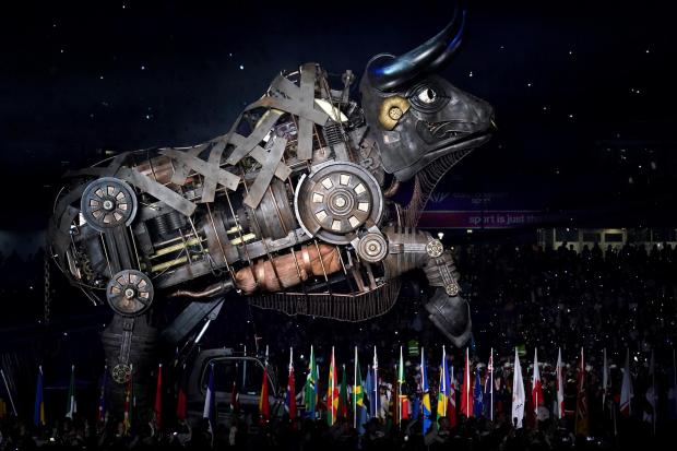 A Raging Bull assisted in elevating the opening ceremony