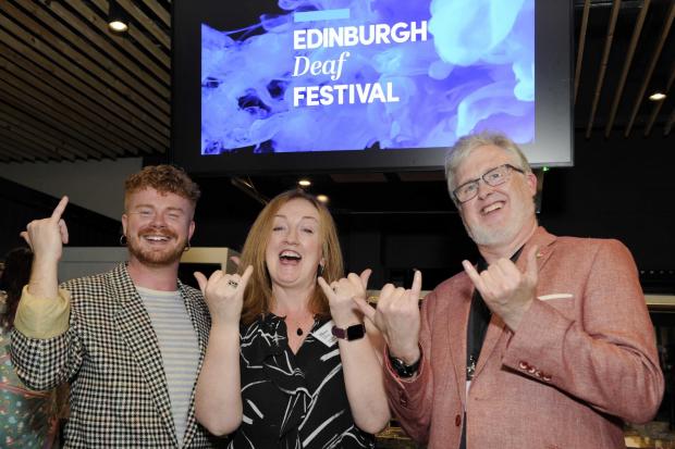 Launching the Edinburgh Deaf Festival are (from left) Jamie Rea (a deaf British Sign Language user and member of Solar Bear, producing a deaf cabaret show entitled Spill Your Drink