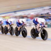 Katie Archibald, Laura Kenny, Neah Evans and Josie Knight in action in the women's team pursuit