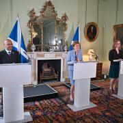 Greens co-leader Patrick Harvie and Lorna Slater appeared with First Minister Nicola Sturgeon to reveal details of a deal between their parties