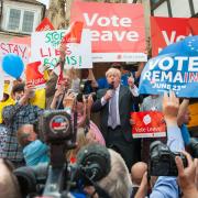 Leave, Remain, Yes, No. Words can affect how people vote in referendums, new research has suggested. Photo: Boris Johnson speaks at a rally ahead of the 2016 Brexit vote