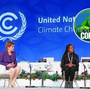 Nicola Sturgeon (left) and activist Vanessa Nakate (right) during a discussion in the main plenary on climate finance