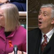 Speaker Lindsay Hoyle (right) was forced to call for order after Tory MPs consistently heckled health minister Maggie Throup