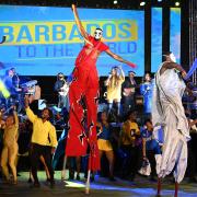 BRIDGETOWN, BARBADOS - NOVEMBER 29: Entertainers perform during the Presidential Inauguration Ceremony at Heroes Square on November 29, 2021 in Bridgetown, Barbados.