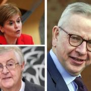 Michael Gove (right) will chair a Cobra meeting with the devolved first ministers. Shown: Nicola Sturgeon (top left) and Mark Drakeford