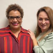 Jackie Kay with podcast host actress Nicola Roy.