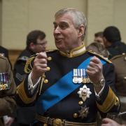 Prince Andrew, Duke of York speaks with military personnel during a reception at the Honourable Artillery Company following the Afghanistan service of commemoration at St Paul's Cathedral on March 13, 2015 in London. Photo Getty.