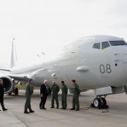 A Royal Air Force P-8A Poseidon and Typhoon jet flew from Scotland to the base in Lincolnshire ahead of the Prime Minister’s visit