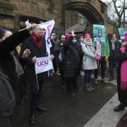 General secretary of the UCU Jo Grady joins university staff and students at Glasgow University for a strike
