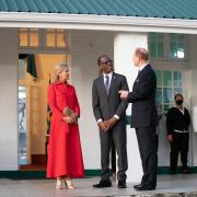 The Earl and the Countess of Wessex meeting the Honourable Philip Pierre, the Prime Minister of Saint Lucia at the Prime Minister's Residence in St Lucia, at the start of their visit to the Caribbean