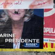 An electoral poster of French far-right presidential candidate Marine Le Pen outside Lyon, central France