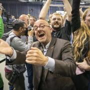 Scottish Green Party co-leader Patrick Harvie celebrates at the Glasgow City Council vote count after 2022's local elections. Photo: PA