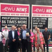 Communication Workers Union (CWU) General Secretary Dave Ward (centre) joined his members on the picket line at BT Tower, London