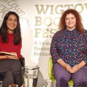 Wigtown Poetry Prize Winner Julie Laing (right) with event chair Marjorie Lotfi (left) - Image Credit: Matthew Shelley