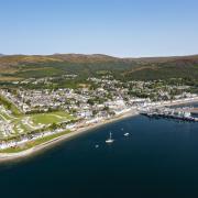 Aerial view from drone of town of Ullapool, Ross and Cromarty, Scotland