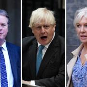 Former prime minister Boris Johnson (centre) wants to give life peerages to allies Alister Jack (left) and Nadine Dorries