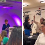 A speech by Nicola Sturgeon has been interrupted by an anti-self id activist
