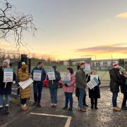 Teachers from the Scottish Secondary Teachers' Association union (SSTA) on the picket line at Smithycroft Secondary School in Glasgow