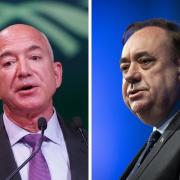 Alex Salmond, right, has called for a new tax on the profits of online giants such as Jeff Bezos's Amazon