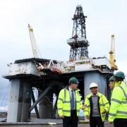 Prime Minister Rishi Sunak (second left) and Scottish Secretary Alister Jack (second right) during a visit to the Port of Cromarty Firth, Invergordon, during a two day visit to Scotland to highlight the benefits of remaining in the United Kingdom as he