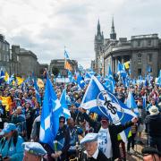 Around ten thousand people march down Union Street in Aberdeen to show there support for Scottish independence