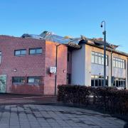 The damaged roof of Burnside Primary School in Carnoustie as a result of Storm Otto