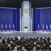 Russian President Vladimir Putin gave his annual state of the nation address in Moscow on February 21