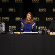 (left to right) Kate Forbes, Ash Regan and Humza Yousaf debating in Dumfries