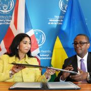 Home Secretary Suella Braverman and Rwandan minister for foreign affairs and international co-operation, Vincent Biruta sign an enhanced partnership deal in Kigali