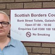 SNP councillor Fay Sinclair outsdie Bank Street toilets in Galashiels which are set to close among a number of others
