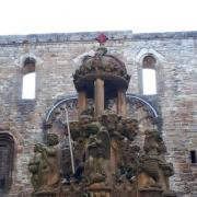 A fountain at Linlithgow Palace has been sprayed with red paint