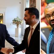 Contrary to Foreign Secretary James Cleverly's (right) instructions, Humza Yousaf's meeting with German ambassador Miguel Berger took place without Tory government officials present