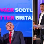 Gordon Brown and Anas Sarwar speaking at the Our Scottish Future rally in Edinburgh