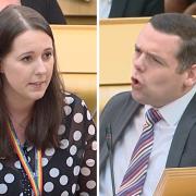 Douglas Ross heckled SNP minister Emma Roddick as he was told to reflect on his comments attacking a Pride month event