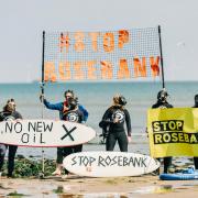 Campaigners oppose the Rosebank oil field at a protest in Aberdeen in June 2023
