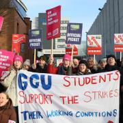 UCU members on the picket line at Glasgow Caledonian University in February