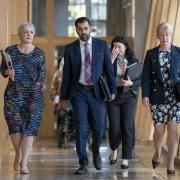 First Minister Humza Yousaf with Justice and Home Affairs Minister Angela Constance (left) and Deputy First Minister Shona Robison