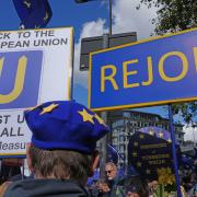 Protesters call for the UK to rejoin the EU at a demonstration in London