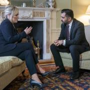 Scottish First Minister Humza Yousaf welcomes Sinn Fein's Michelle O'Neill to Bute House, Edinburgh