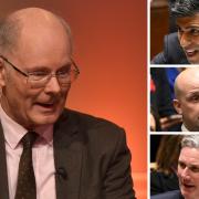 Professor John Curtice (left) and political leaders (from top right descending) Rishi Sunak, Stephen Flynn, and Keir Starmer