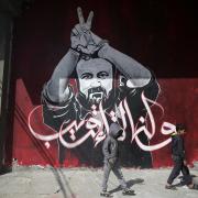 A big mural shows jailed Fatah leader Marwan Barghouti, in Jabalia refugee camp in the northern Gaza Strip