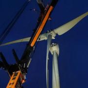 A turbine under construction at Ripple Energy's Kirk Hill wind farm in Ayrshire