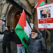 Protesters made their voices heard as Scottish Labour held an event at Rutherglen Town Hall