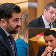 Clockwise from left: First Minister Humza Yousaf, Scottish Tory leader Douglas Ross, and Scottish Labour leader Anas Sarwar